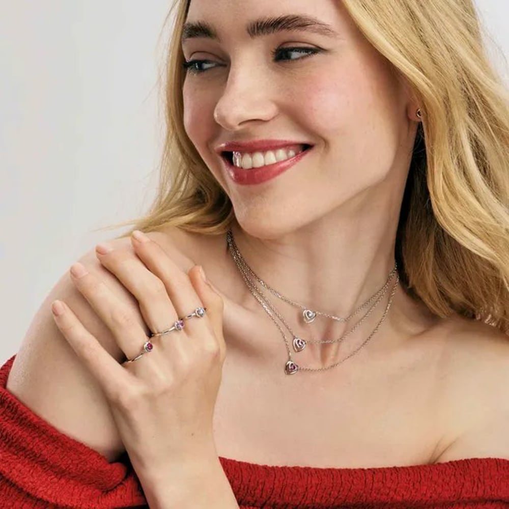 Nomination CosmicLove Silver Red Cubic Zirconia Double Heart Necklace 241707/006