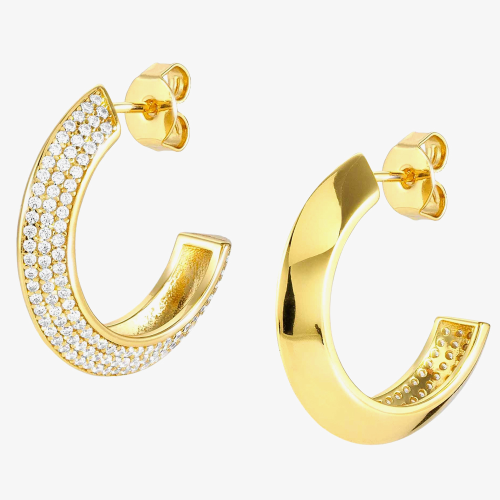 Product photograph of Nomination Aurea Gold Plated Pave Half Hoop Earrings 145713 010 from The Jewel Hut