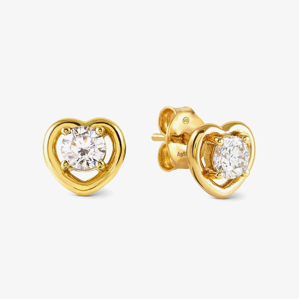 Product photograph of Nomination Cosmiclove Gold Tone Cubic Zirconia Heart Stud Earrings 241710 006 from The Jewel Hut