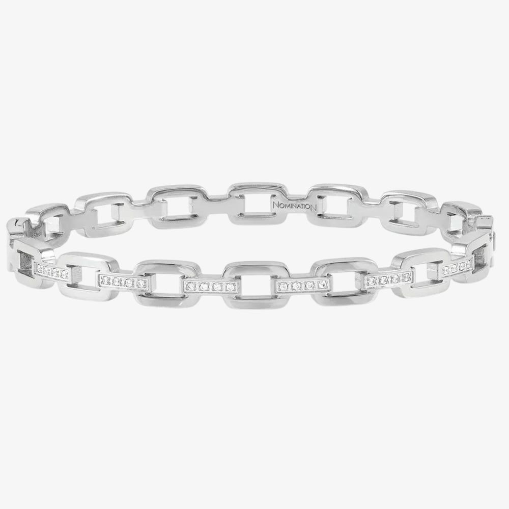Product photograph of Nomination Ladies Stainless Steel Cubic Zirconia Chain Bangle 029515 001 from The Jewel Hut