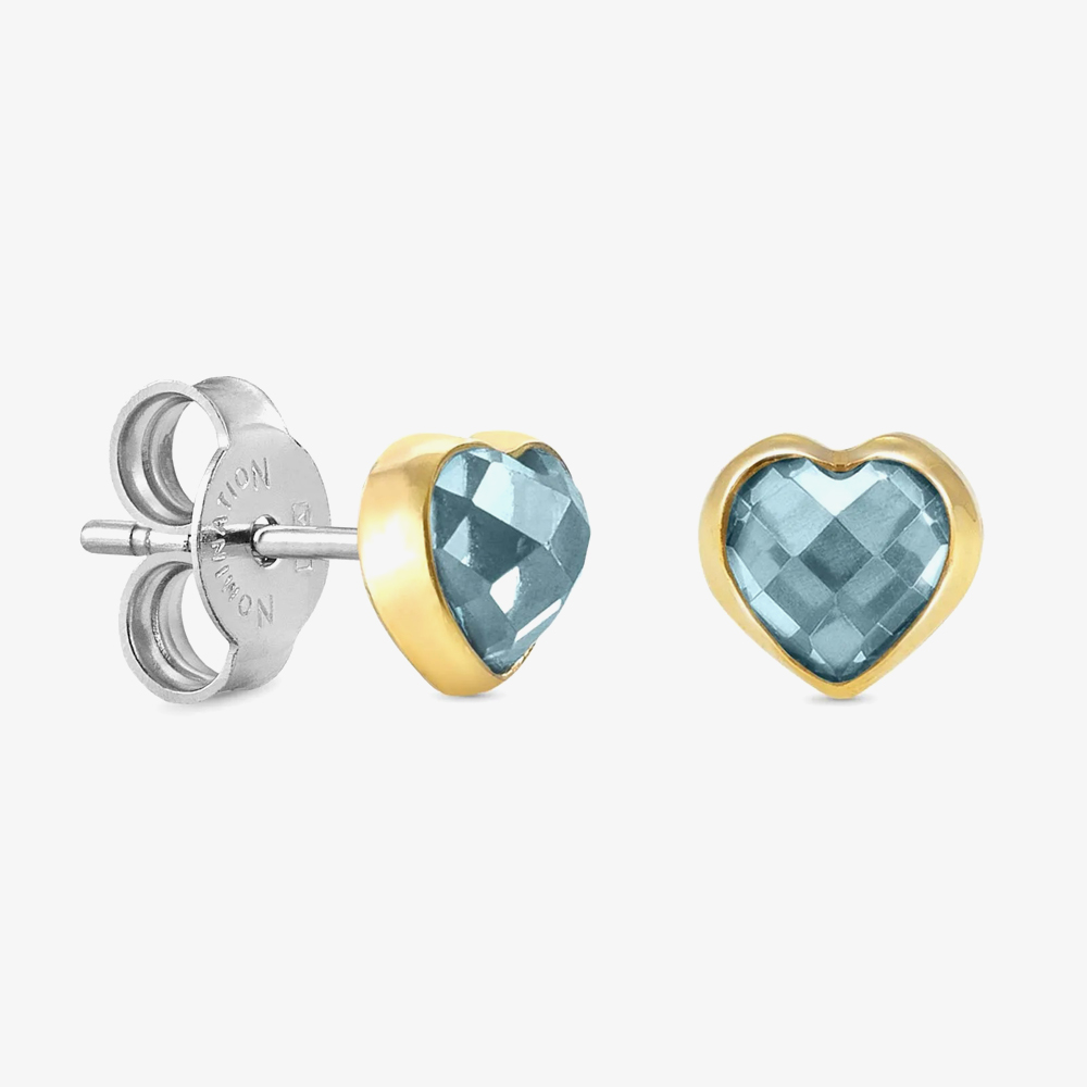 Nomination Gold Plated Sky Blue Cubic Zirconia Heart Shaped Stud Earrings 027843/006