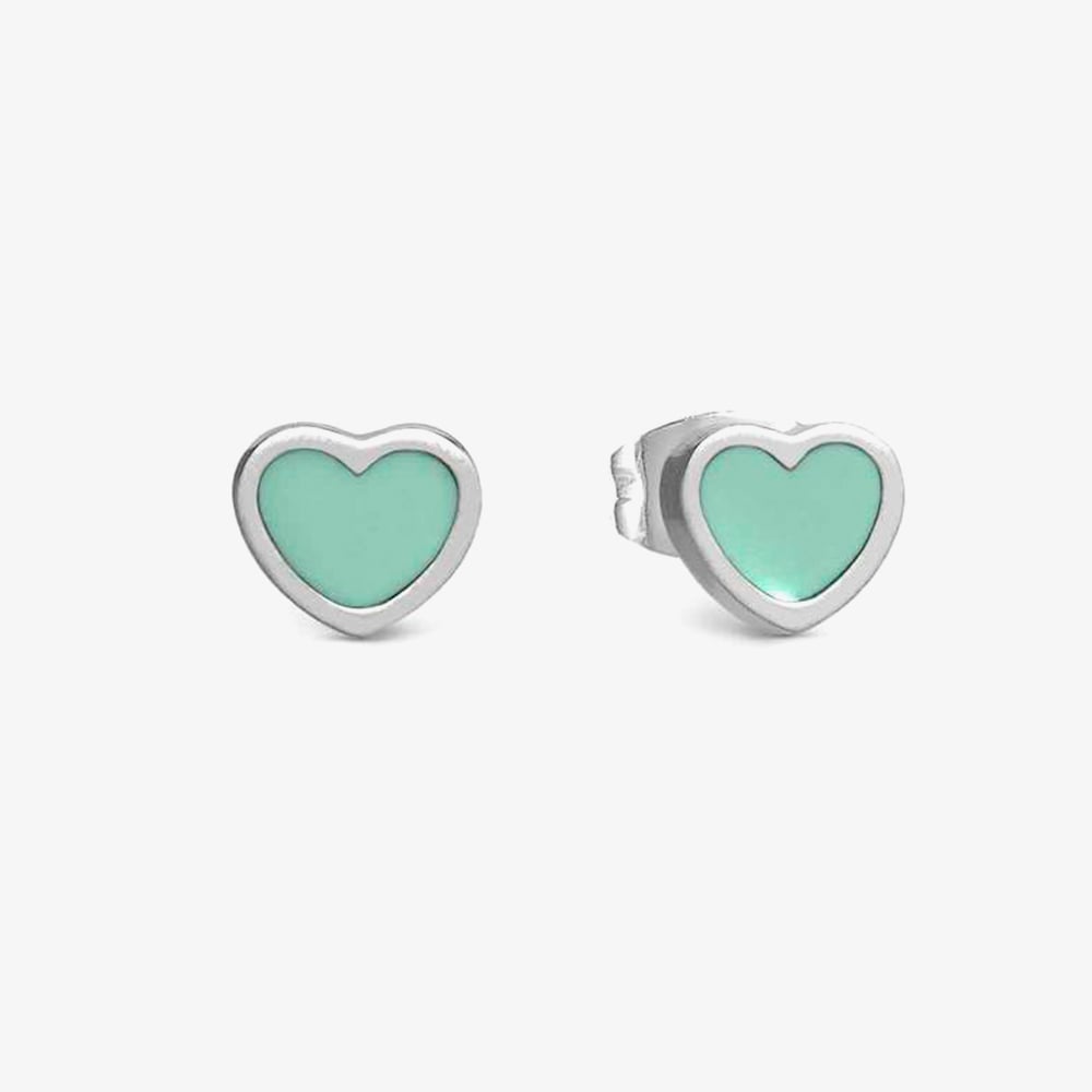 Product photograph of Nomination Emosfere Silver Tone Mint Enamel Heart Stud Earrings 134208 002 from The Jewel Hut