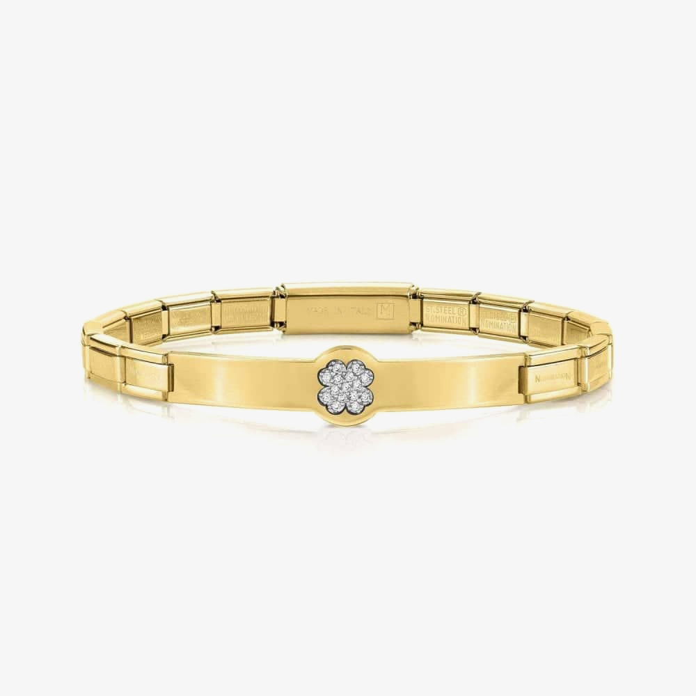 Product photograph of Nomination Trendsetter Yellow Gold Pvd Amp Cubic Zirconia Four Leaf Clover Bracelet 021136 006 from The Jewel Hut