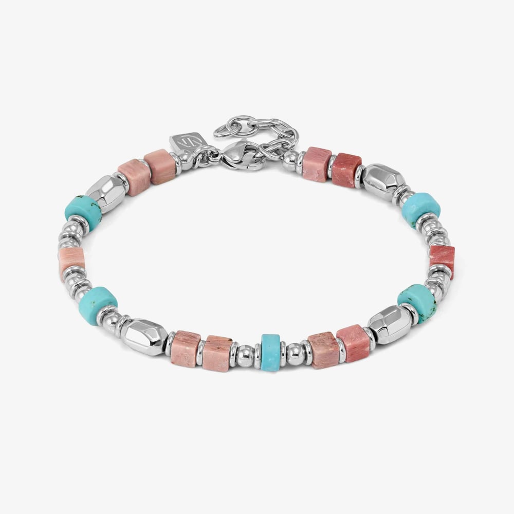 Nomination InstinctStyle Stainless Steel, Turquoise &amp; Pink Stone Infinity Bracelet 027936/098