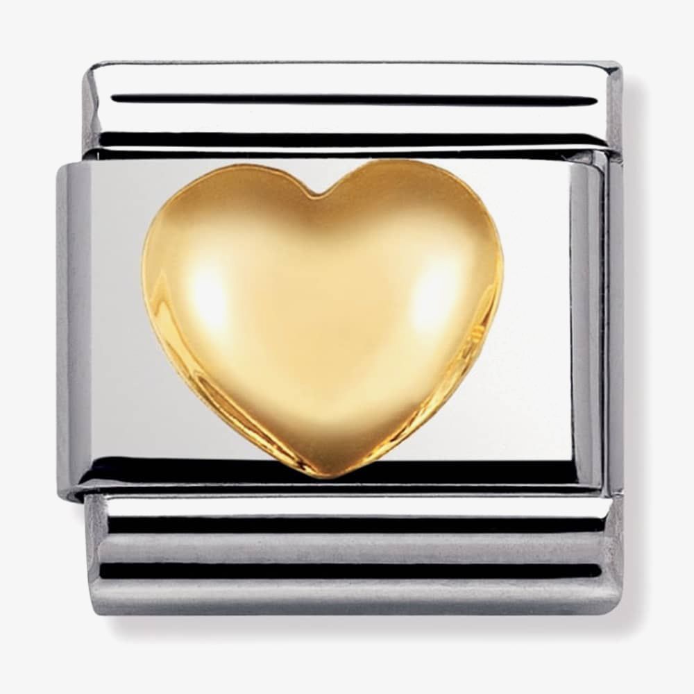 Nomination CLASSIC Gold Love Raised Heart Charm & Link Bracelet 030116/01 & 030001/SI/008