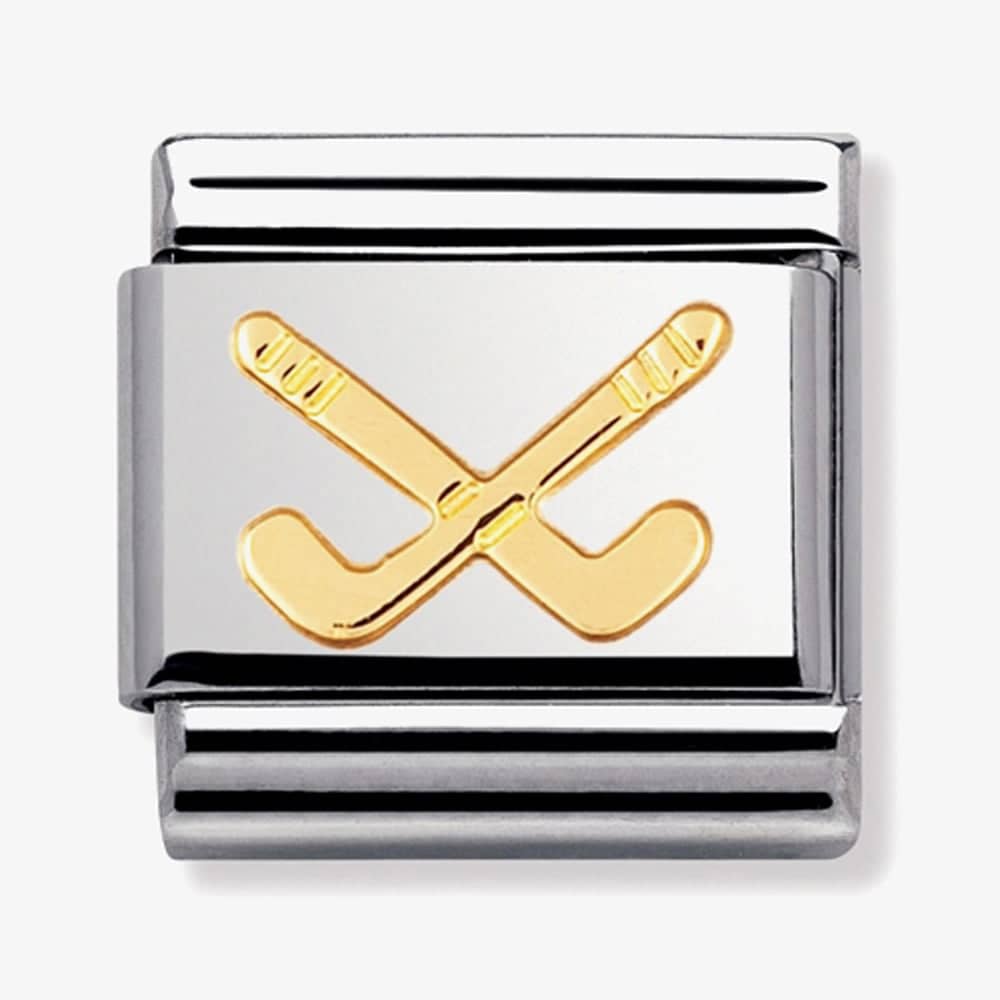 Product photograph of Nomination Classic Gold Sports Collection Hockey Clubs Charm 030106 07 from The Jewel Hut