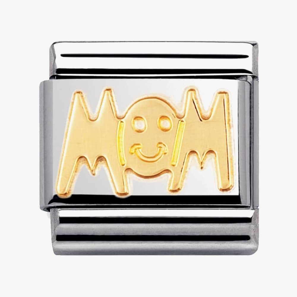 Product photograph of Nomination Classic Gold Writings Mom Charm 030107 01 from The Jewel Hut