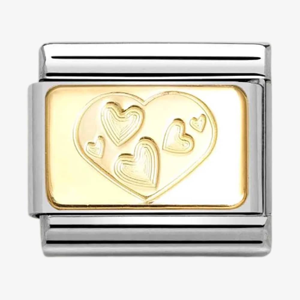 Product photograph of Nomination Classic Gold Hearts Plaque Charm 030121 57 from The Jewel Hut