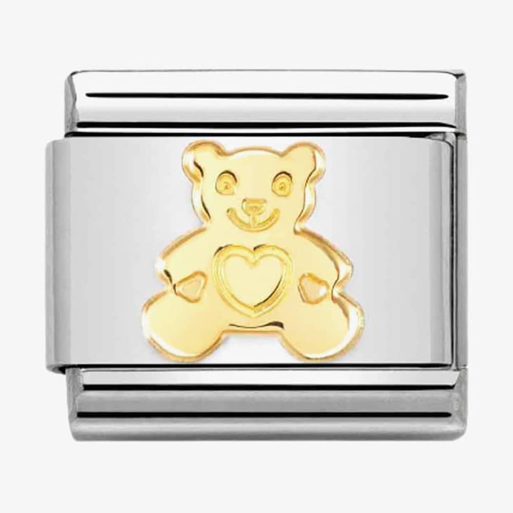 Product photograph of Nomination Classic Composable Yellow Gold Bear Heart Tummy Charm 030162 71 from The Jewel Hut