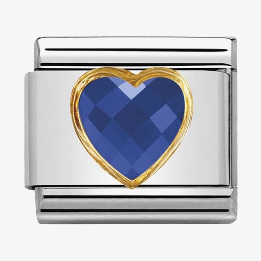 Product photograph of Nomination Classic Gold Blue Heart Charm 030610 007 from The Jewel Hut