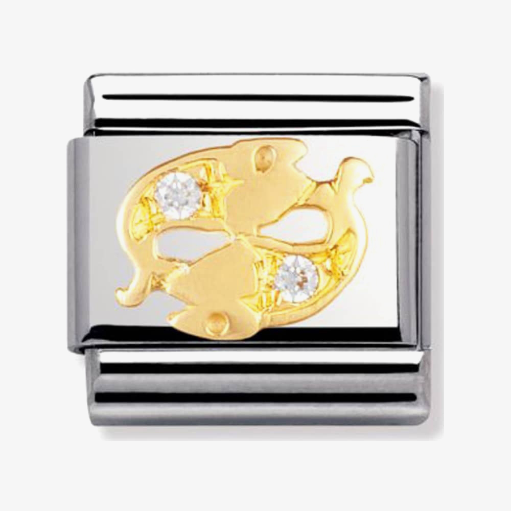 Product photograph of Nomination Classic Gold Cubic Zirconia Zodiac Pisces Charm 030302 12 from The Jewel Hut