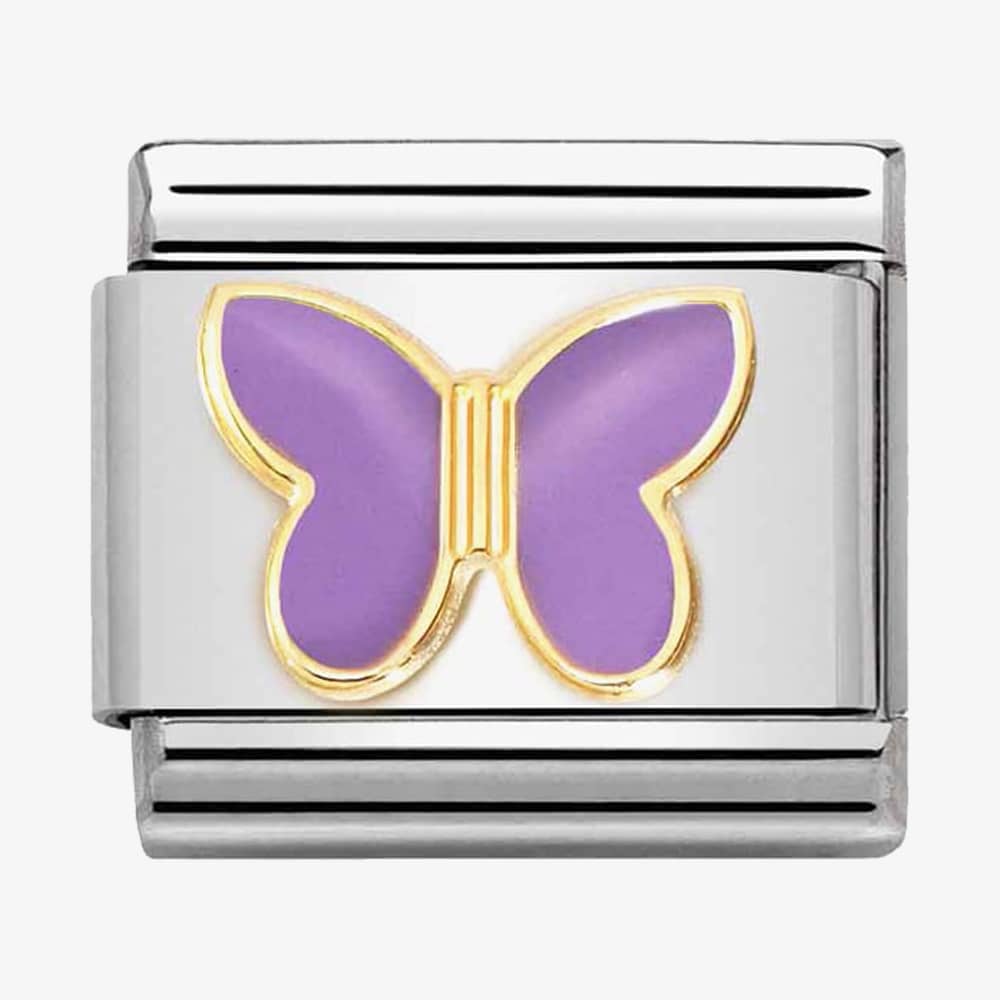 Product photograph of Nomination Classic Composable Gold Lilac Enamel Butterfly Charm 030285 60 from The Jewel Hut