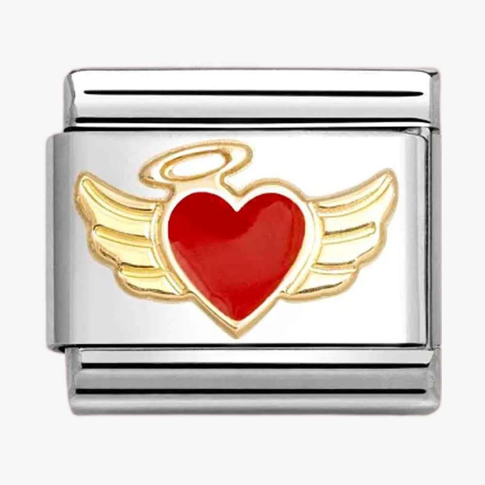 Product photograph of Nomination Classic Gold Amp Red Angel Heart Charm 030207 52 from The Jewel Hut
