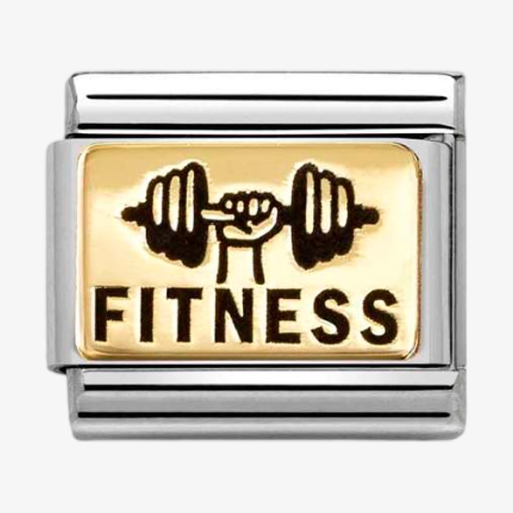 Product photograph of Nomination Classic Gold Amp Black Fitness Weights Charm 030166 64 from The Jewel Hut