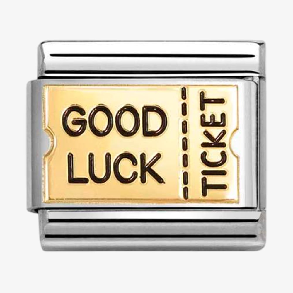 Product photograph of Nomination Classic Stainless Steel 18ct Yellow Gold Good Luck Fortune Card Charm 030284 72 from The Jewel Hut