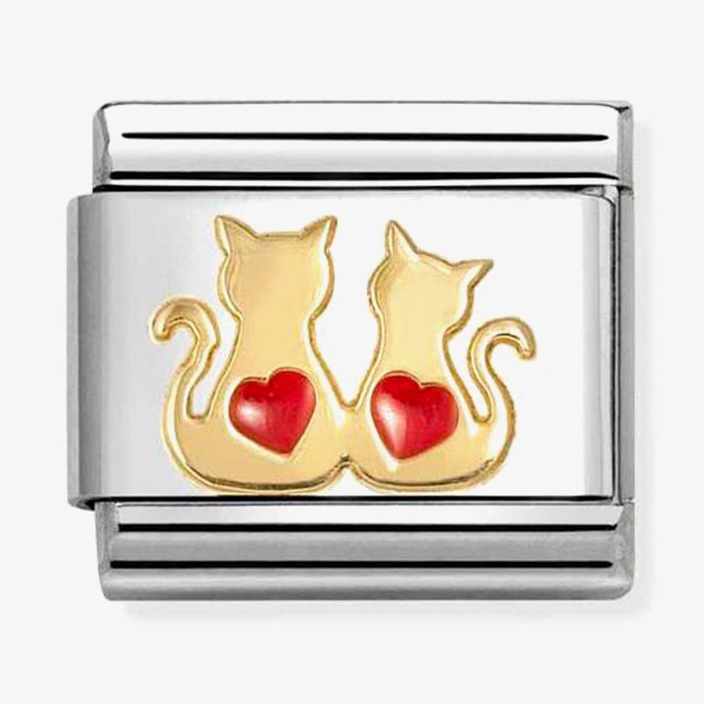 Nomination Gold Double Red Hearts Cats Charm
