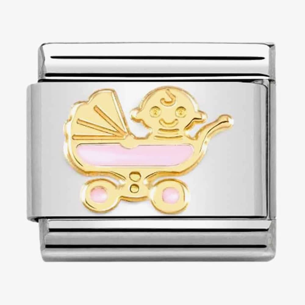Product photograph of Nomination Classic Composable Pink Enamel Pram Charm 030272 60 from The Jewel Hut