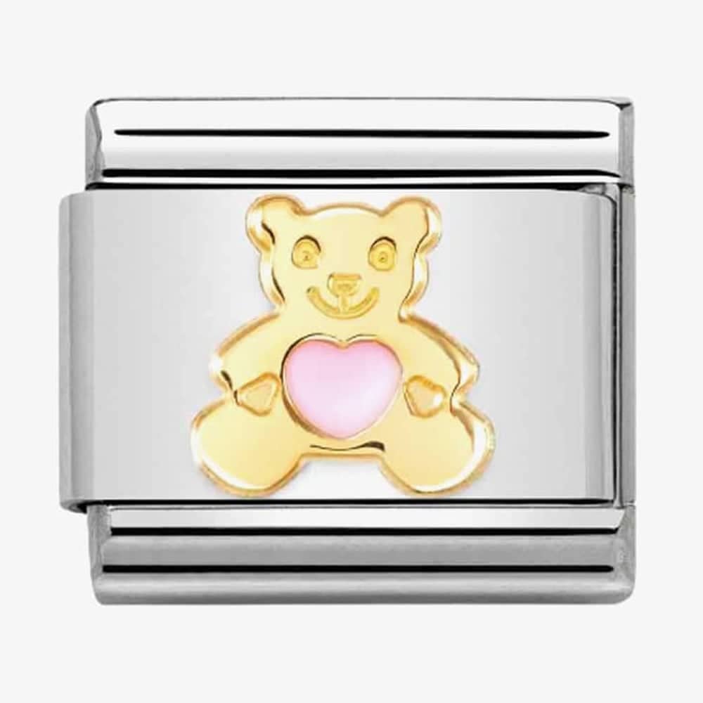 Product photograph of Nomination Classic Composable Pink Enamel Bear Heart Charm 030272 64 from The Jewel Hut