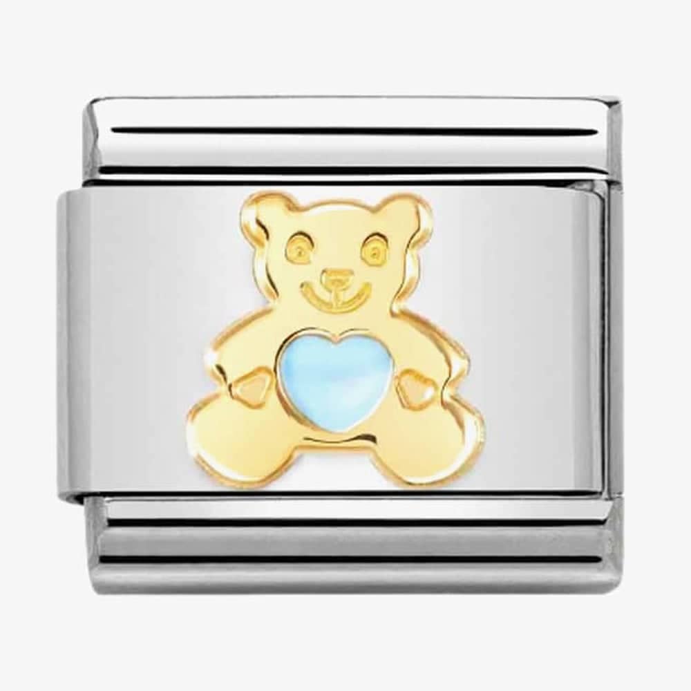 Product photograph of Nomination Classic Composable Blue Enamel Bear Heart Charm 030272 65 from The Jewel Hut