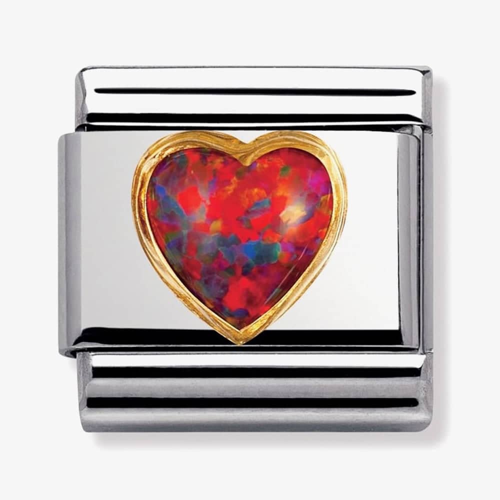 Product photograph of Nomination Classic Gold Red Opal Heart Stones Charm 030501 08 from The Jewel Hut