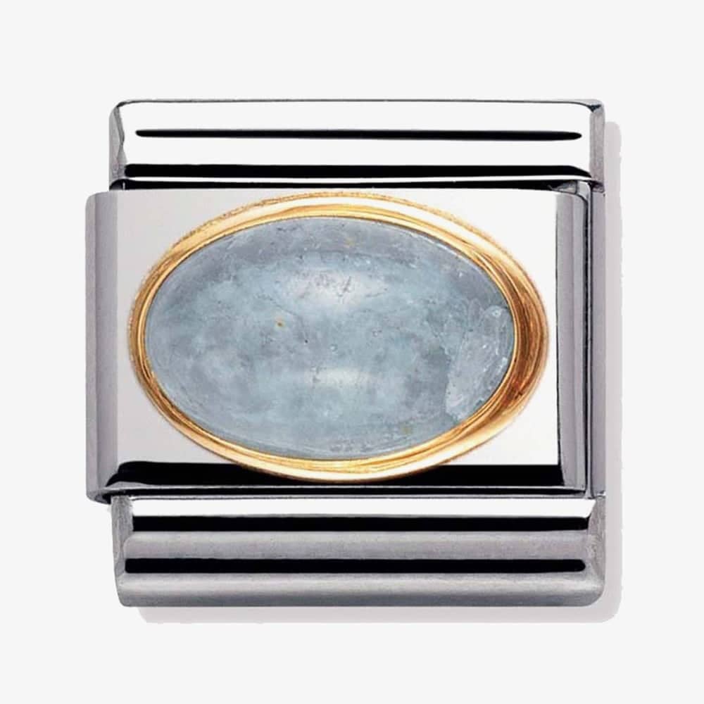 Product photograph of Nomination Classic Gold Oval Aquamarine Charm 030504 01 from The Jewel Hut