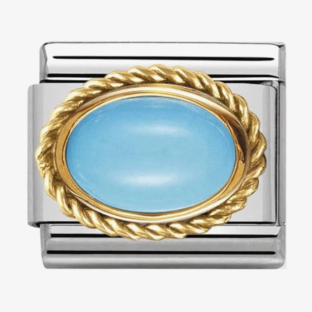 Product photograph of Nomination Classic Gold Hard Stones Oval Turquoise Charm 030507 06 from The Jewel Hut