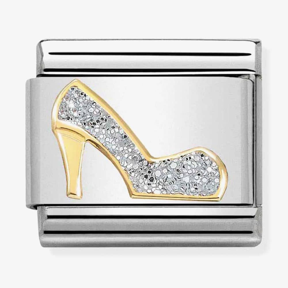 Product photograph of Nomination Classic Gold Glitter High Heel Shoe Charm 030220 04 from The Jewel Hut
