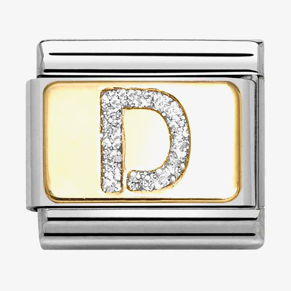 Product photograph of Nomination Classic Silver Glitter Letter D Charm 030291 04 from The Jewel Hut