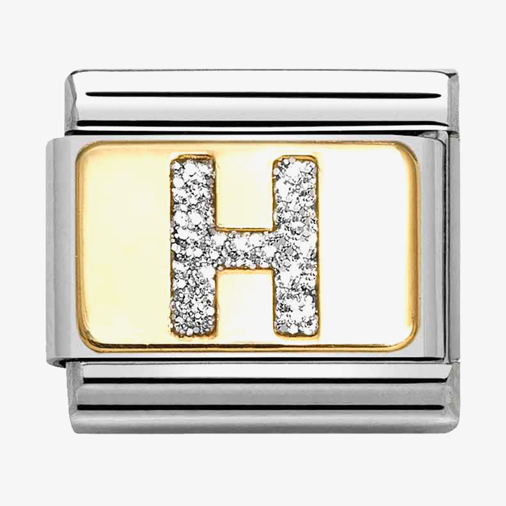 Product photograph of Nomination Classic Silver Glitter Letter H Charm 030291 08 from The Jewel Hut