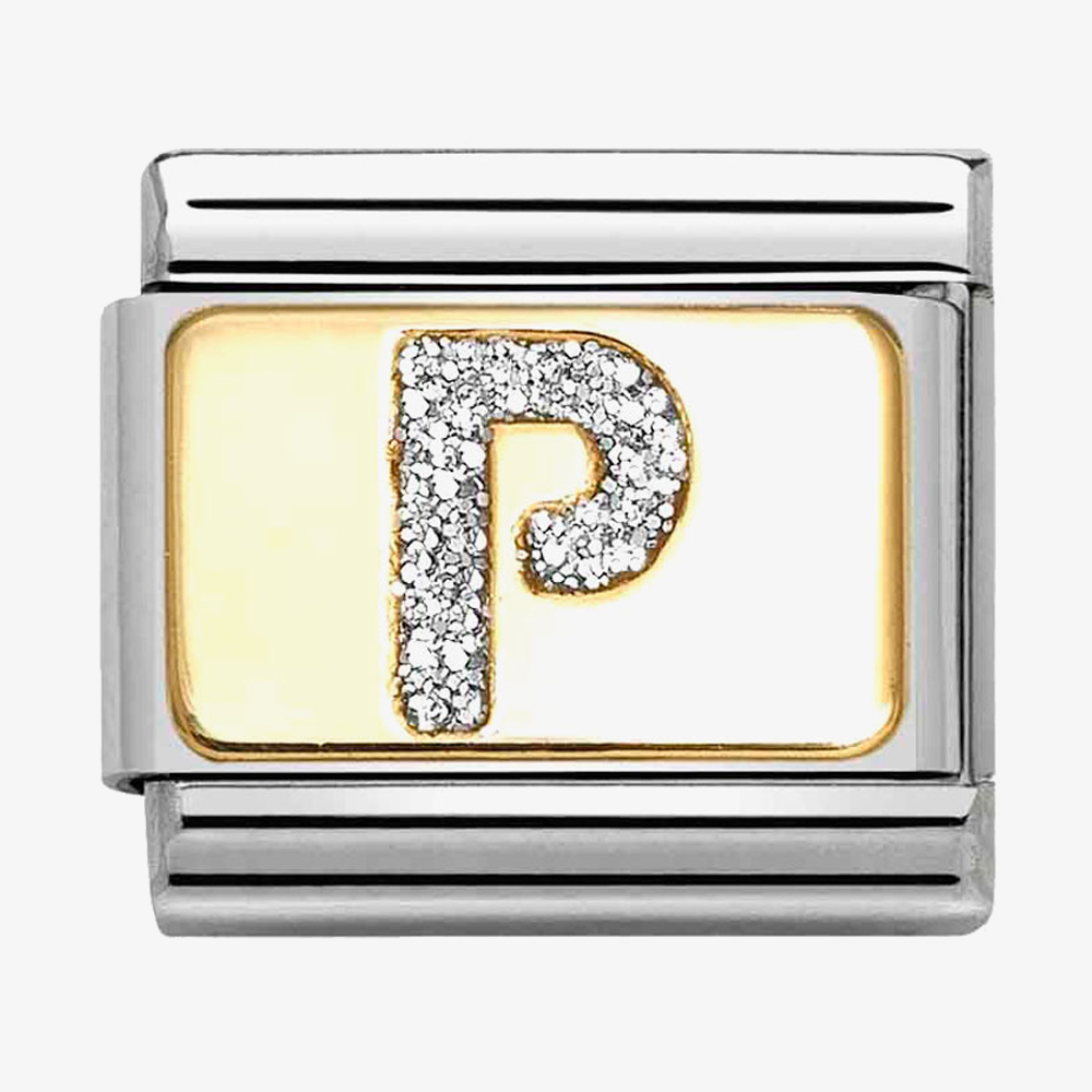 Product photograph of Nomination Classic Silver Glitter Letter P Charm 030291 16 from The Jewel Hut