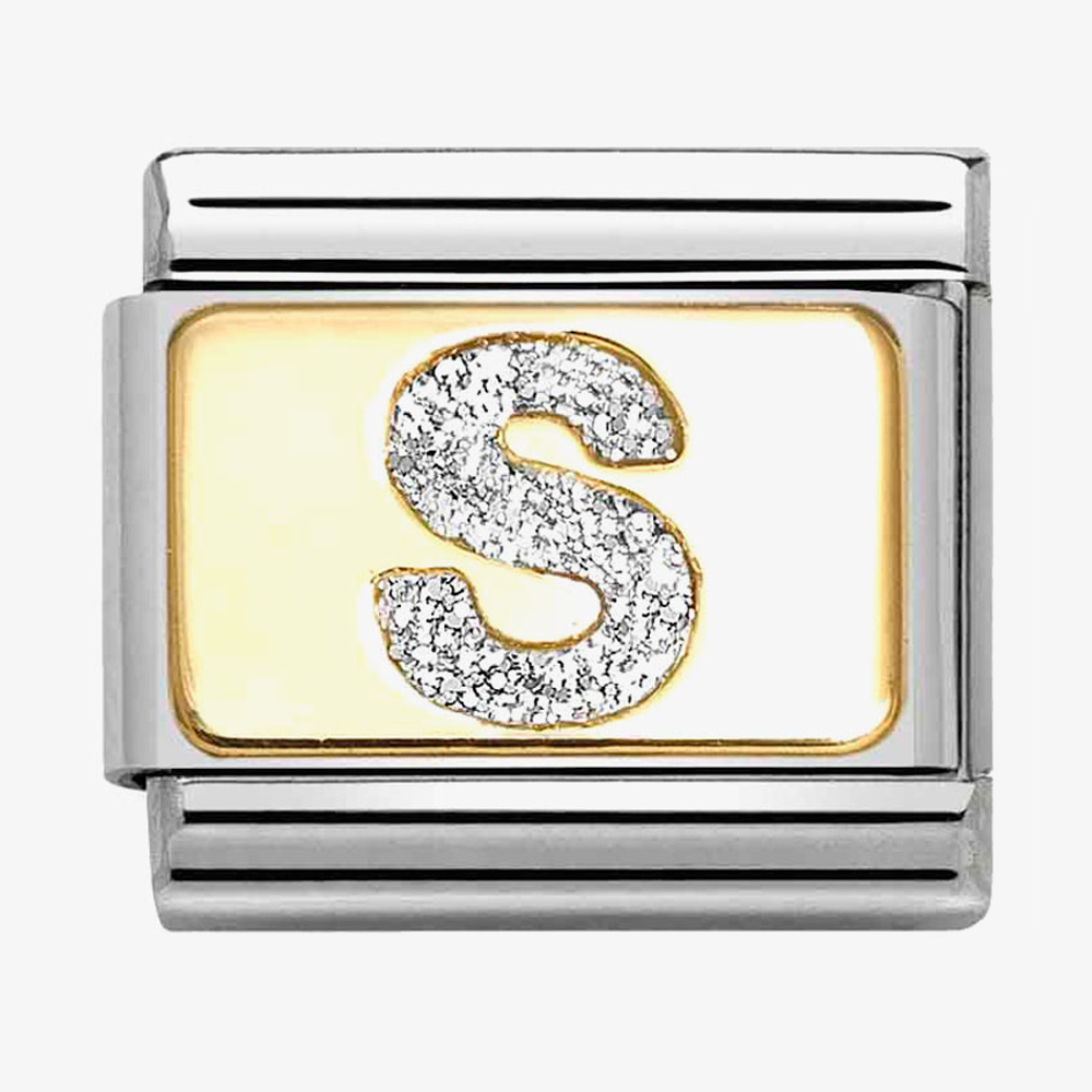Product photograph of Nomination Classic Silver Glitter Letter S Charm 030291 19 from The Jewel Hut