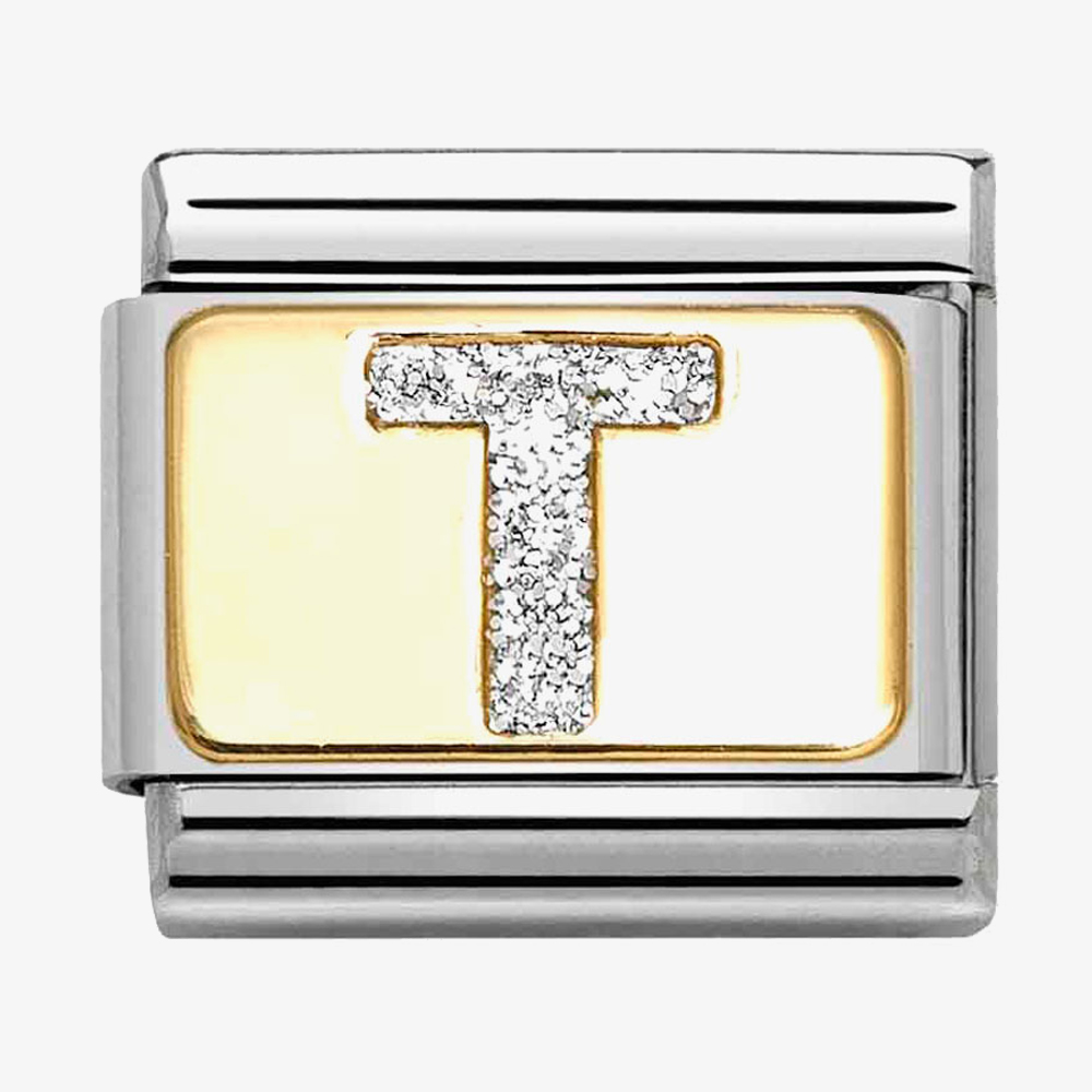 Product photograph of Nomination Classic Silver Glitter Letter T Charm 030291 20 from The Jewel Hut