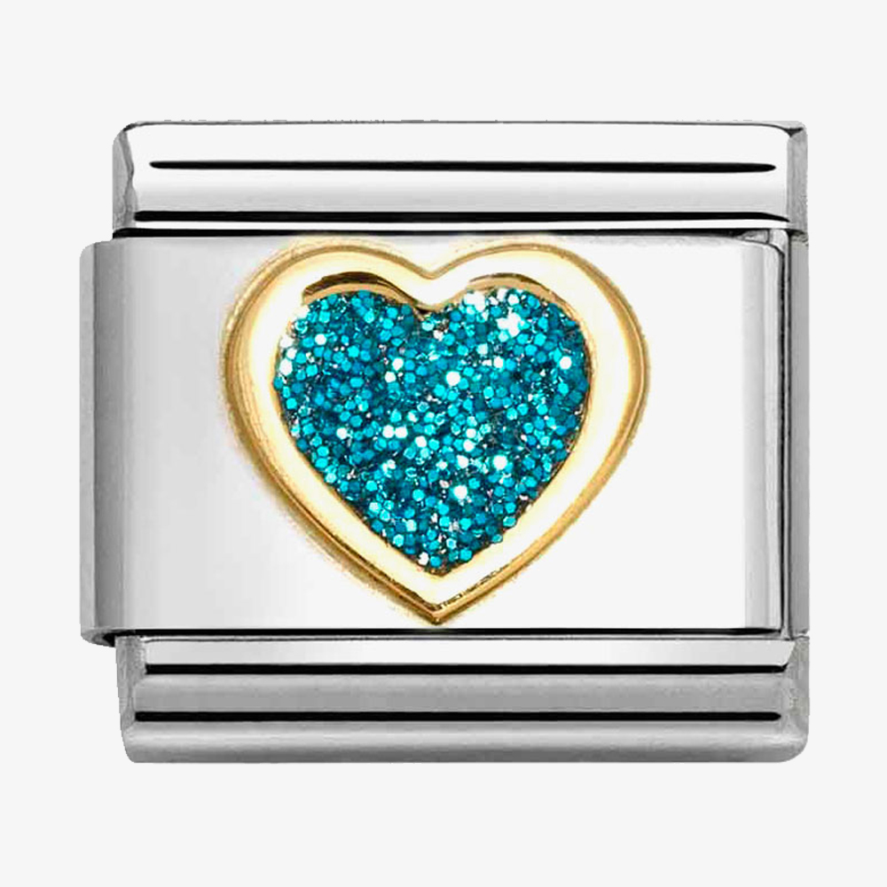 Product photograph of Nomination Classic Turquoise Glitter Heart Charm 030220 08 from The Jewel Hut