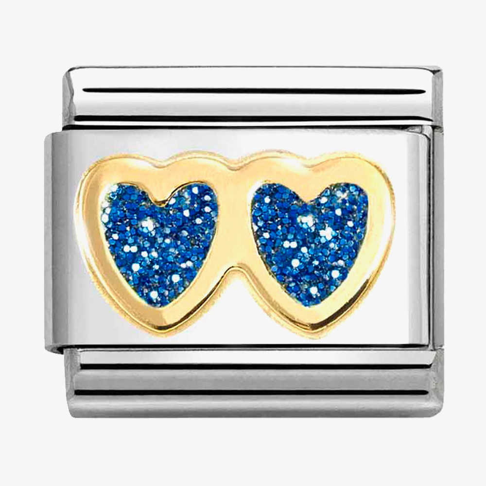 Product photograph of Nomination Classic Double Blue Glitter Heart Charm 030220 11 from The Jewel Hut