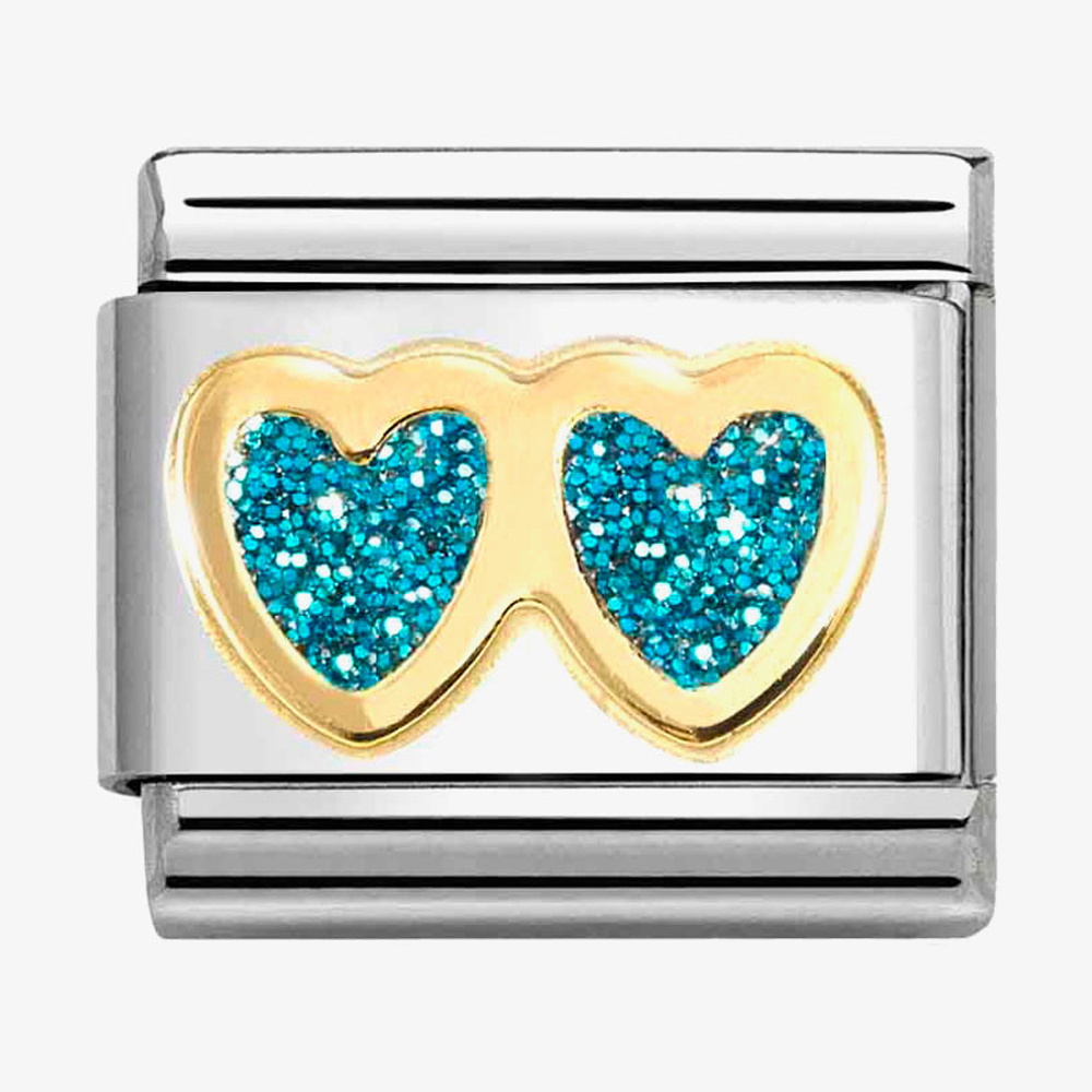 Product photograph of Nomination Classic Double Turquois Glitter Heart Charm 030220 12 from The Jewel Hut