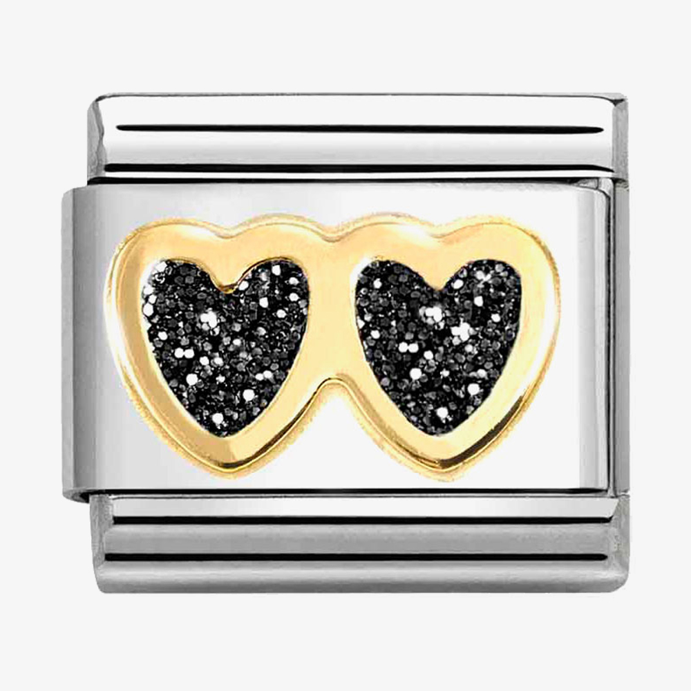 Product photograph of Nomination Classic Double Black Glitter Hearts Charm 030220 14 from The Jewel Hut