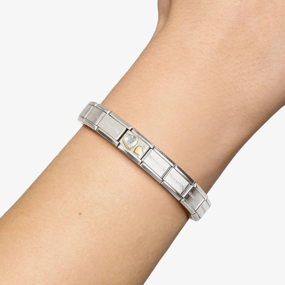Nomination CLASSIC Yellow Gold White Cubic Zirconia Double Heart Charm 030613/08