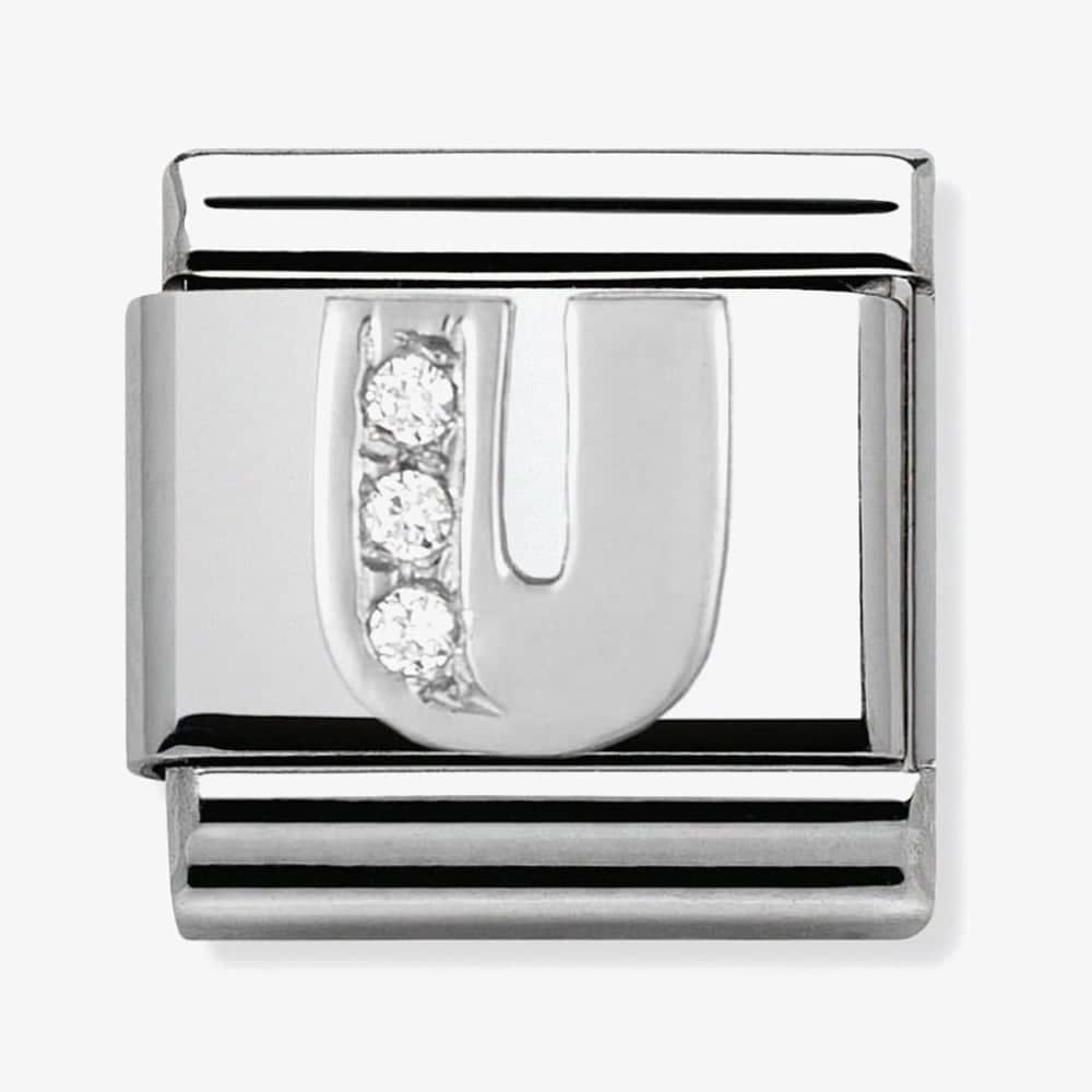 Product photograph of Nomination Classic Silvershine Letter U Charm 330301 21 from The Jewel Hut