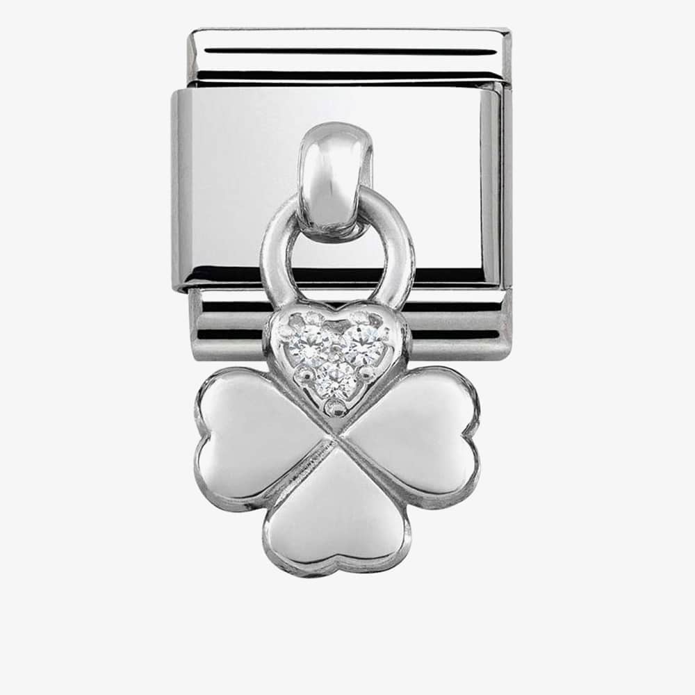 Product photograph of Nomination Classic Silvershine Cubic Zirconia Four Leaf Clover Charm 331800 02 from The Jewel Hut