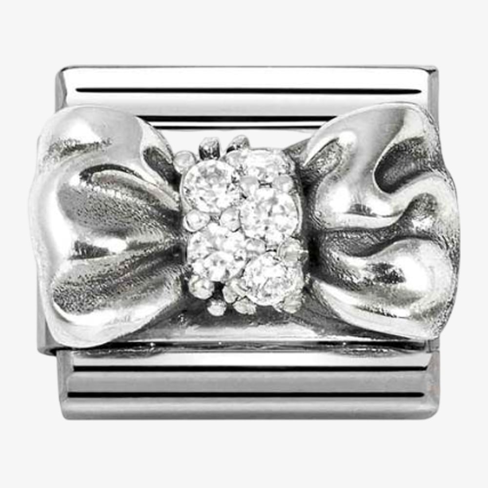 Product photograph of Nomination Stainless Steel Amp Silver Cubic Zirconia Bow Charm 330323 11 from The Jewel Hut