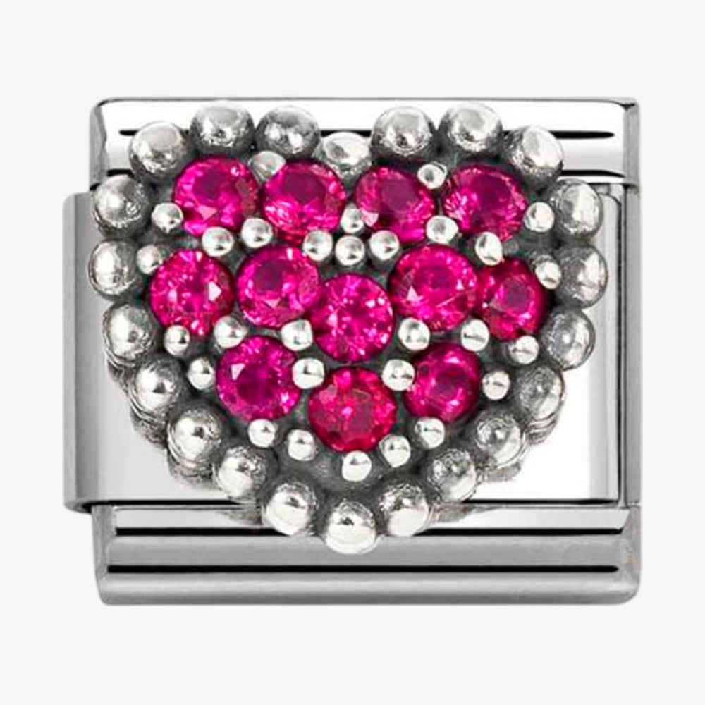 Product photograph of Nomination Stainless Steel Amp Silver Pink Cubic Zirconia Dotted Heart Charm 330327 08 from The Jewel Hut