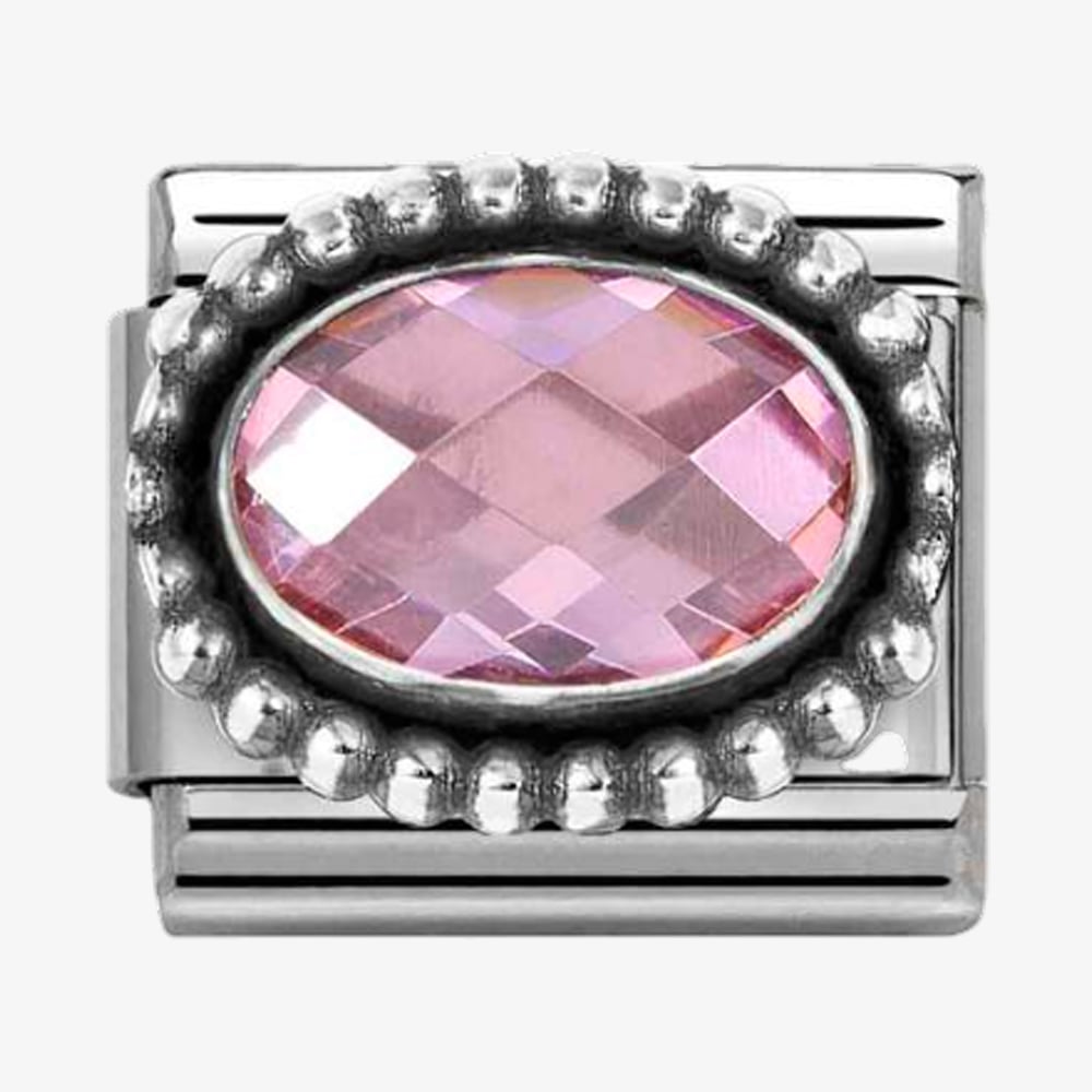 Product photograph of Nomination Stainless Steel Amp Silver Pink Cubic Zirconia Oval Beaded Charm 330607 003 from The Jewel Hut