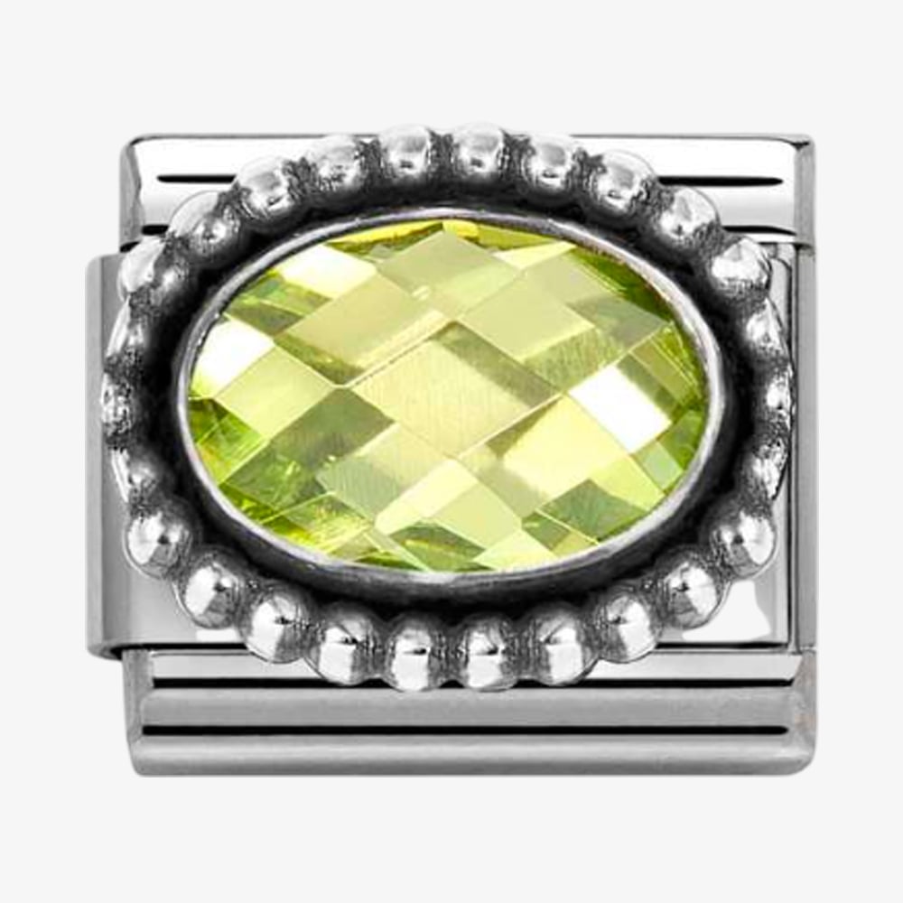 Product photograph of Nomination Stainless Steel Amp Silver Green Cubic Zirconia Oval Beaded Charm 330607 004 from The Jewel Hut