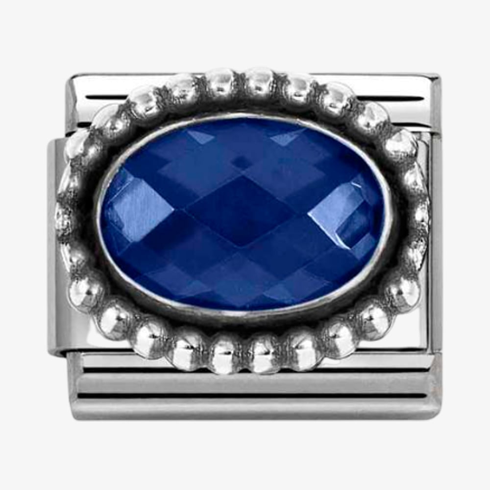 Product photograph of Nomination Stainless Steel Amp Silver Dark Blue Cubic Zirconia Oval Beaded Charm 330607 007 from The Jewel Hut