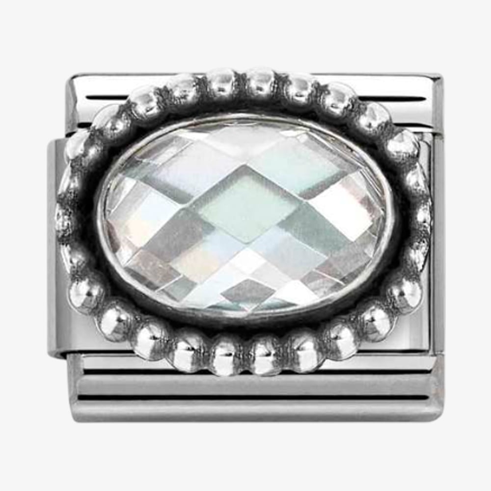 Product photograph of Nomination Stainless Steel Amp Silver White Cubic Zirconia Oval Beaded Charm 330607 010 from The Jewel Hut