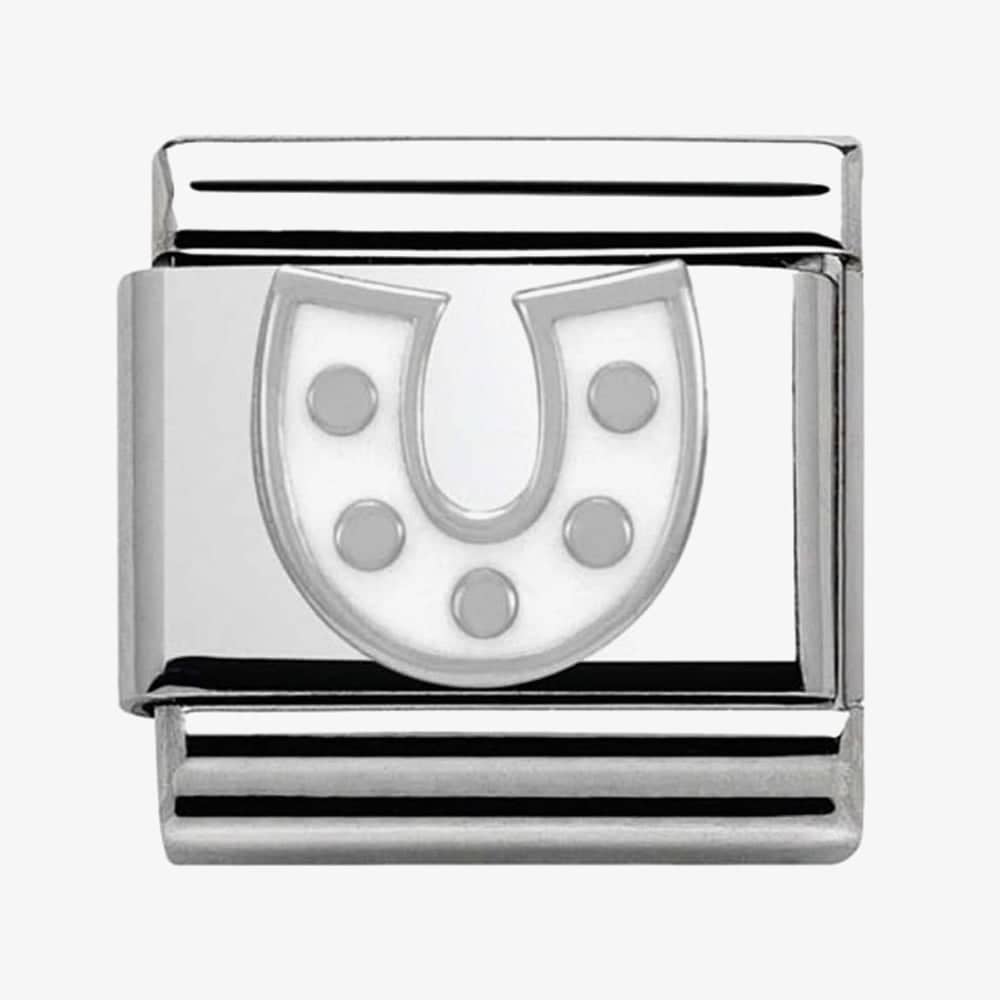 Product photograph of Nomination Classic Silvershine Symbols White Horseshoe Charm 330202 07 from The Jewel Hut