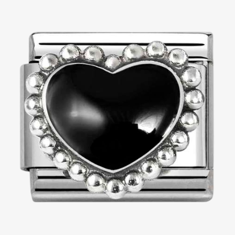 Product photograph of Nomination Stainless Steel Amp Silver Black Dotted Heart Charm 330204 38 from The Jewel Hut