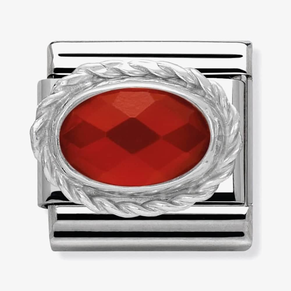 Product photograph of Nomination Classic Silvershine Ornate Settings Red Agate Charm 330503 28 from The Jewel Hut