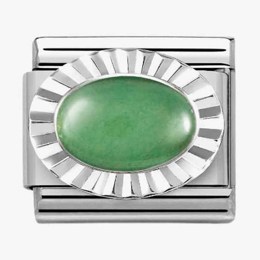 Product photograph of Nomination Classic Composable Oval Green Aventurina Fluted Bezel Charm 330507 23 from The Jewel Hut