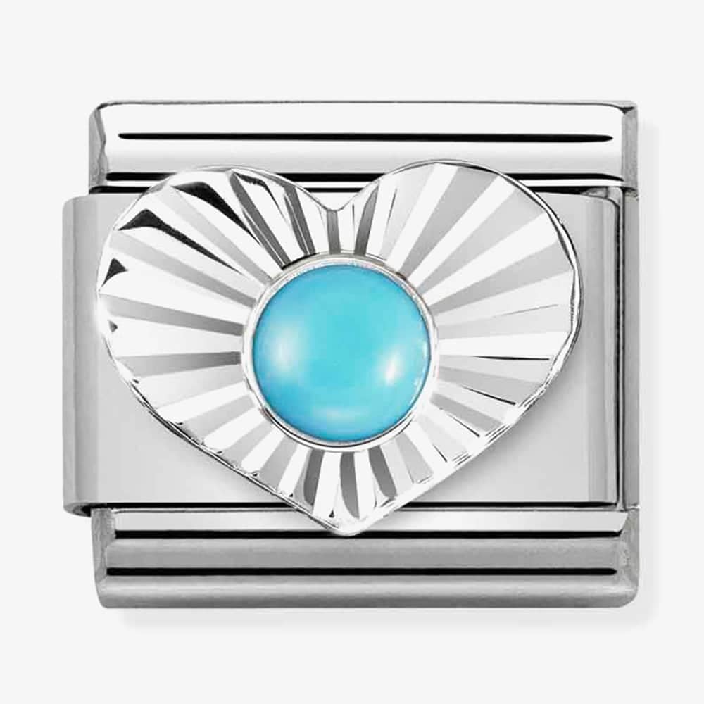 Product photograph of Nomination Classic Composable Turquoise Heart Fluted Bezel Charm 330508 06 from The Jewel Hut